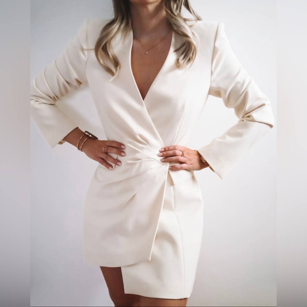 Zara Ecru Draped Blazer Dress - Picture 9 of 16